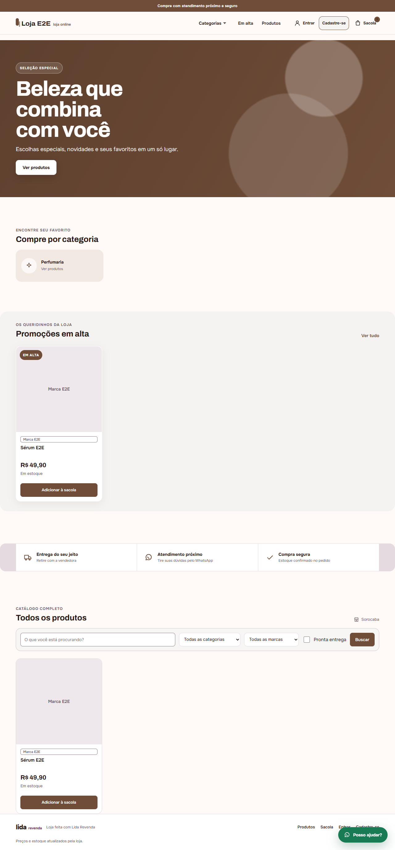Exemplo de loja online criada no Lida Revenda